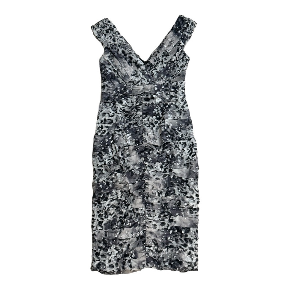 TADASHI SHOJI Silk Animal Print Shutter Pleat Bandage Bodycon Midi Dress size 4 - Picture 2 of 6